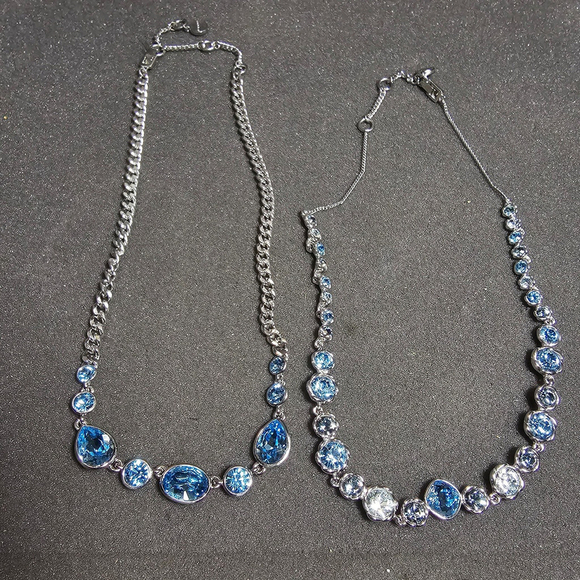 Lot Of 2 Silver Tone Givenchy Ladies Stackable Necklaces With Blue Crystals show - Picture 1 of 7